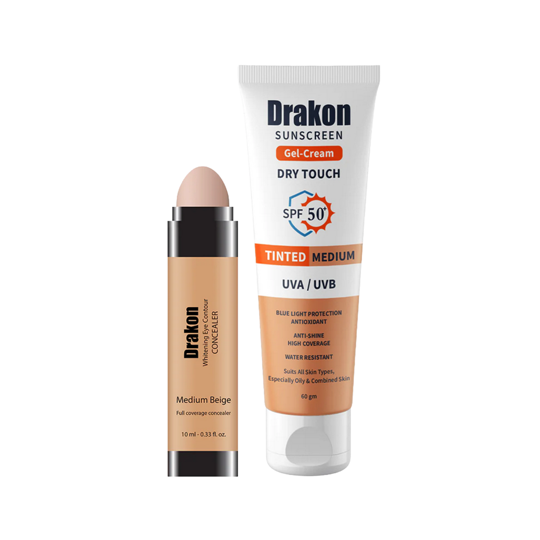 Sunscreen Gel Cream - Tinted Medium & Whitening Eye Contour Concealer (Medium Beige)