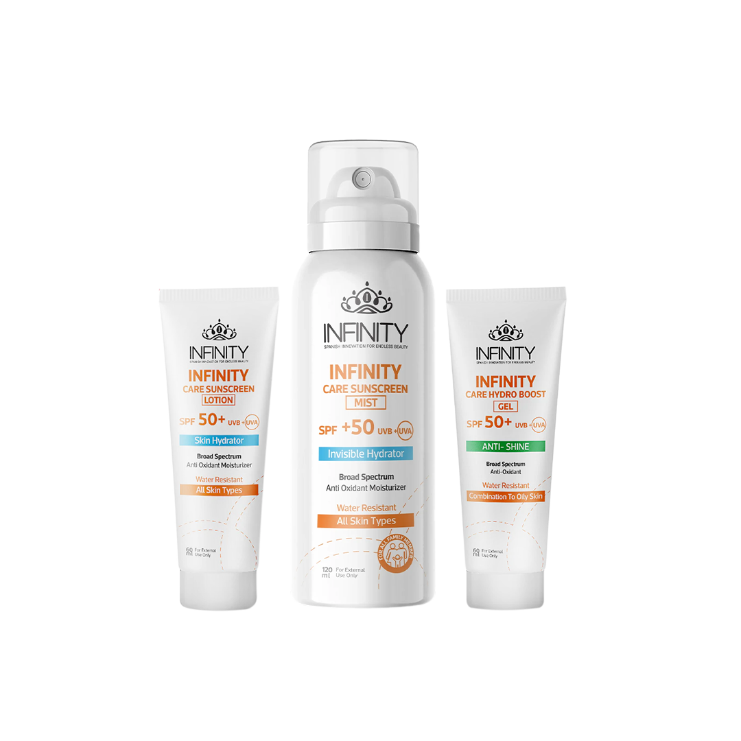 ميست واقي سمس إنفنتي + جل إنفنتي كير هيدرو بوست SPF 50+ + لوشن إنفنتي SPF 50+