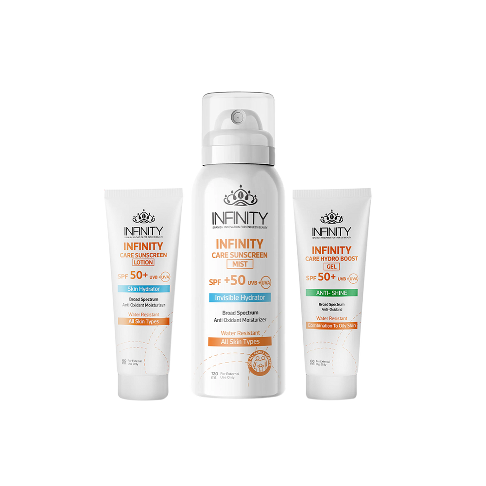 Spf Infinity Sunscreen Mist + Hydro Boost gel SPF 50+ Anti-Shine + Lotion SPF 50 ...